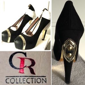 🆕👠 Suede & Foil Fashion Platform High Heel Pumps